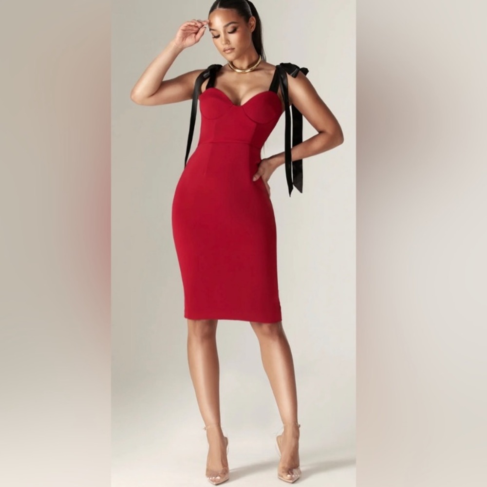 ALIEVA Arezu Cocktail Dress Red Bow Ties size XS